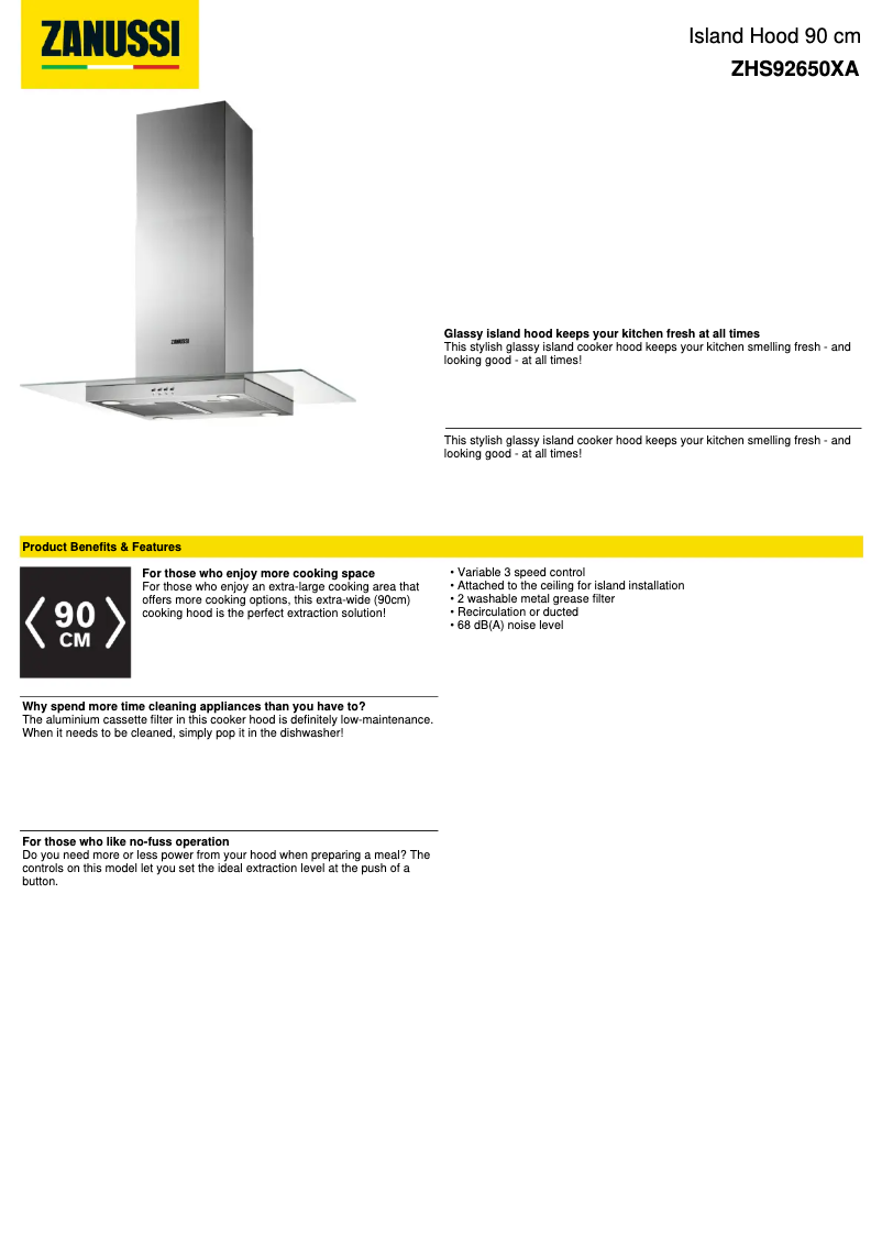 Page n°1 - Fiche technique Zanussi ZHS92650XA