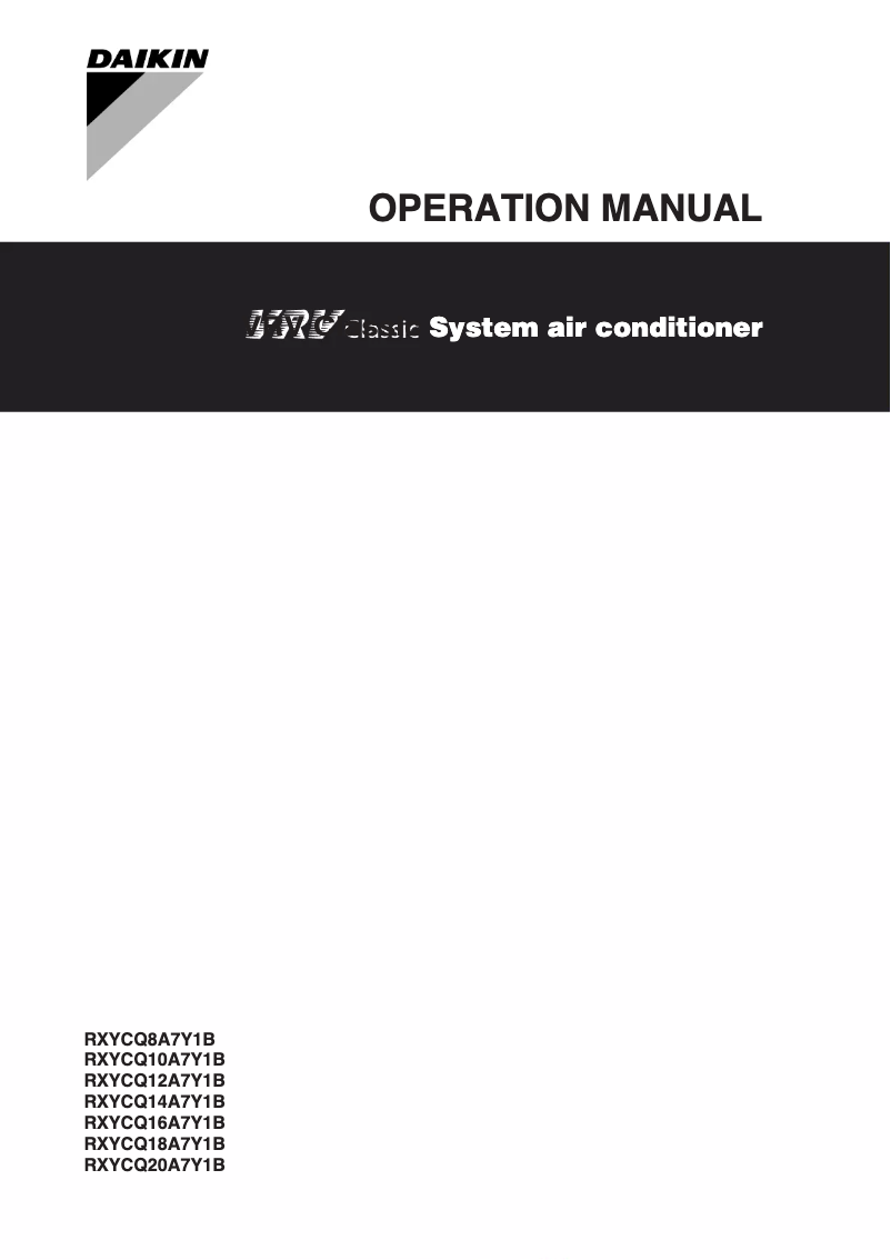 Page 1 de la notice Manuel utilisateur Daikin RXYCQ14A7Y1B