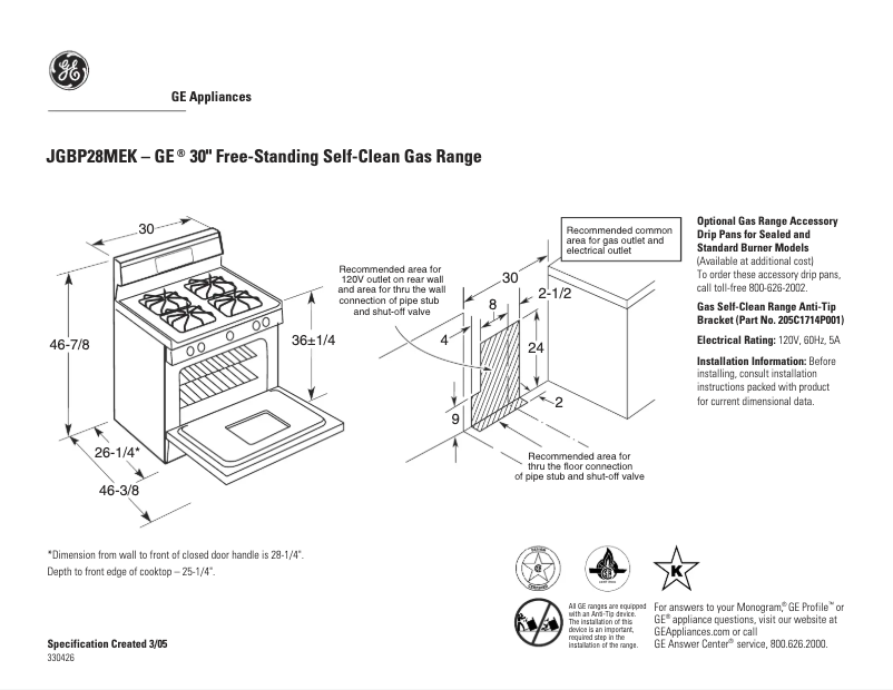 Página 1 del manual Ficha técnica GE JGBP28MEKBS
