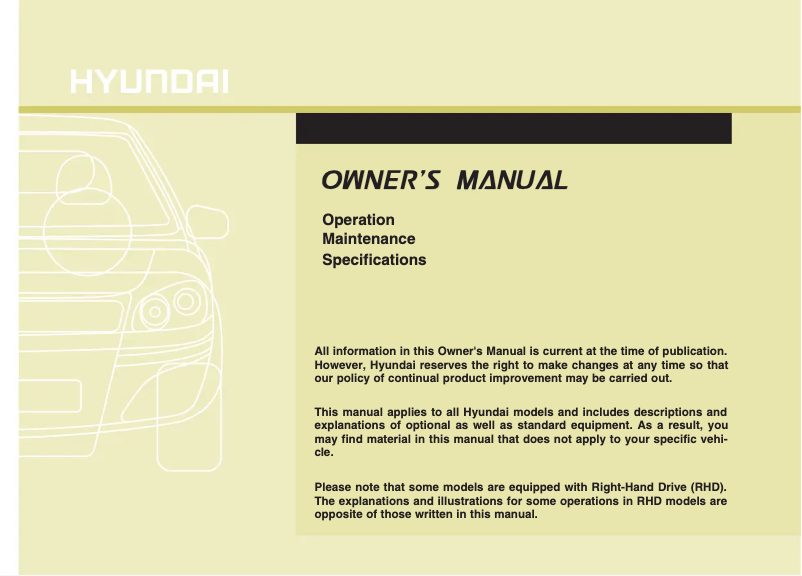 Page 1 of the manual User Manual Hyundai Velostar (2016)