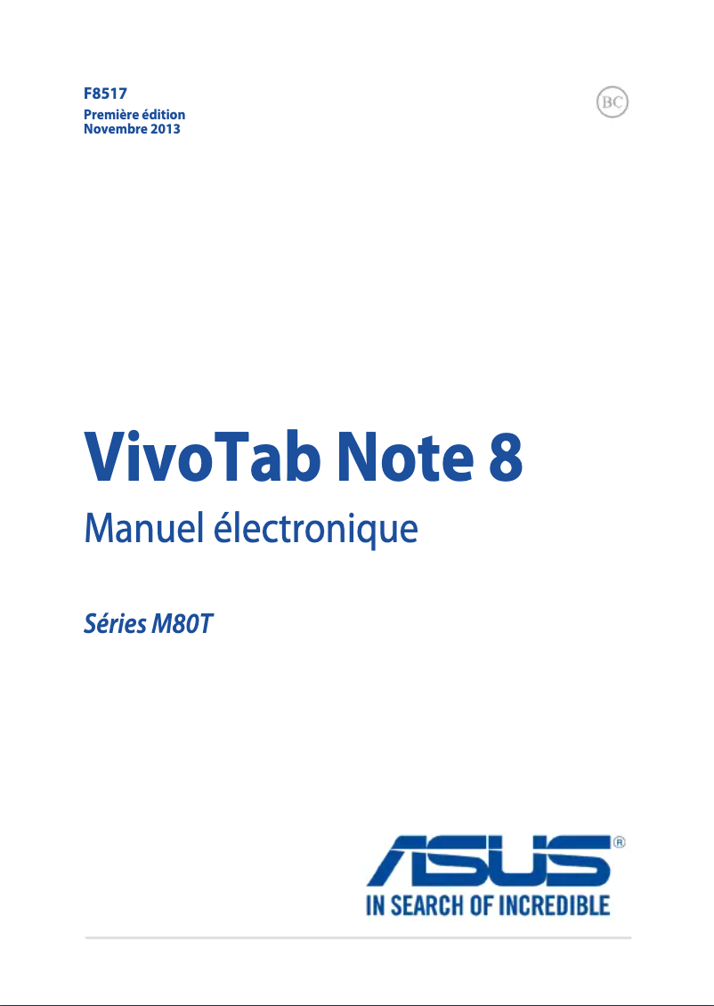 Page n°1 - Manuel utilisateur Asus VivoTab Note 8