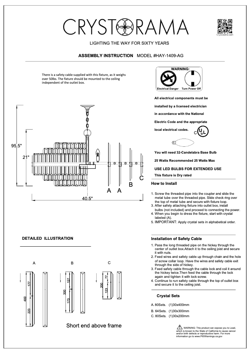 Page 1 de la notice Manuel utilisateur Crystorama Hayes HAY-1409-AG