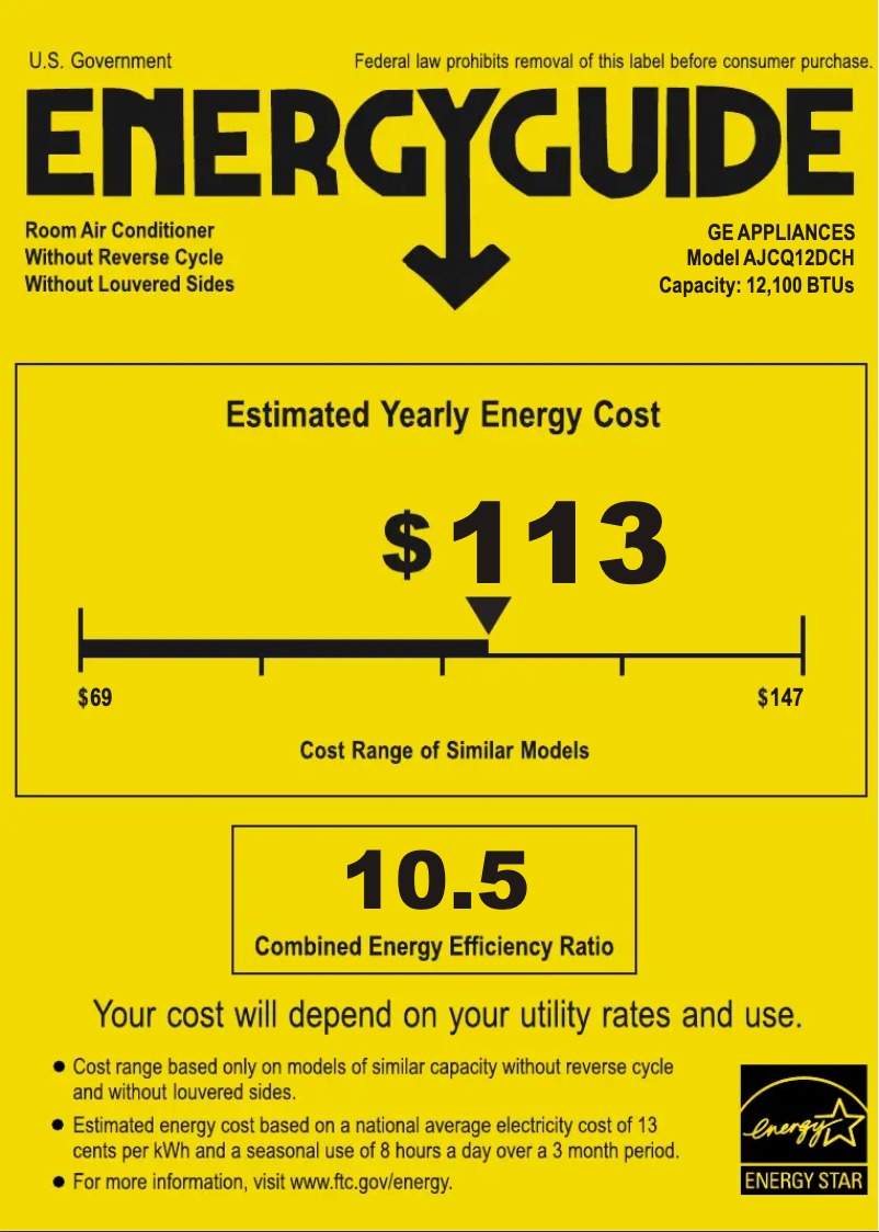 Page 1 of the manual Energy Label GE AJCQ12DCH