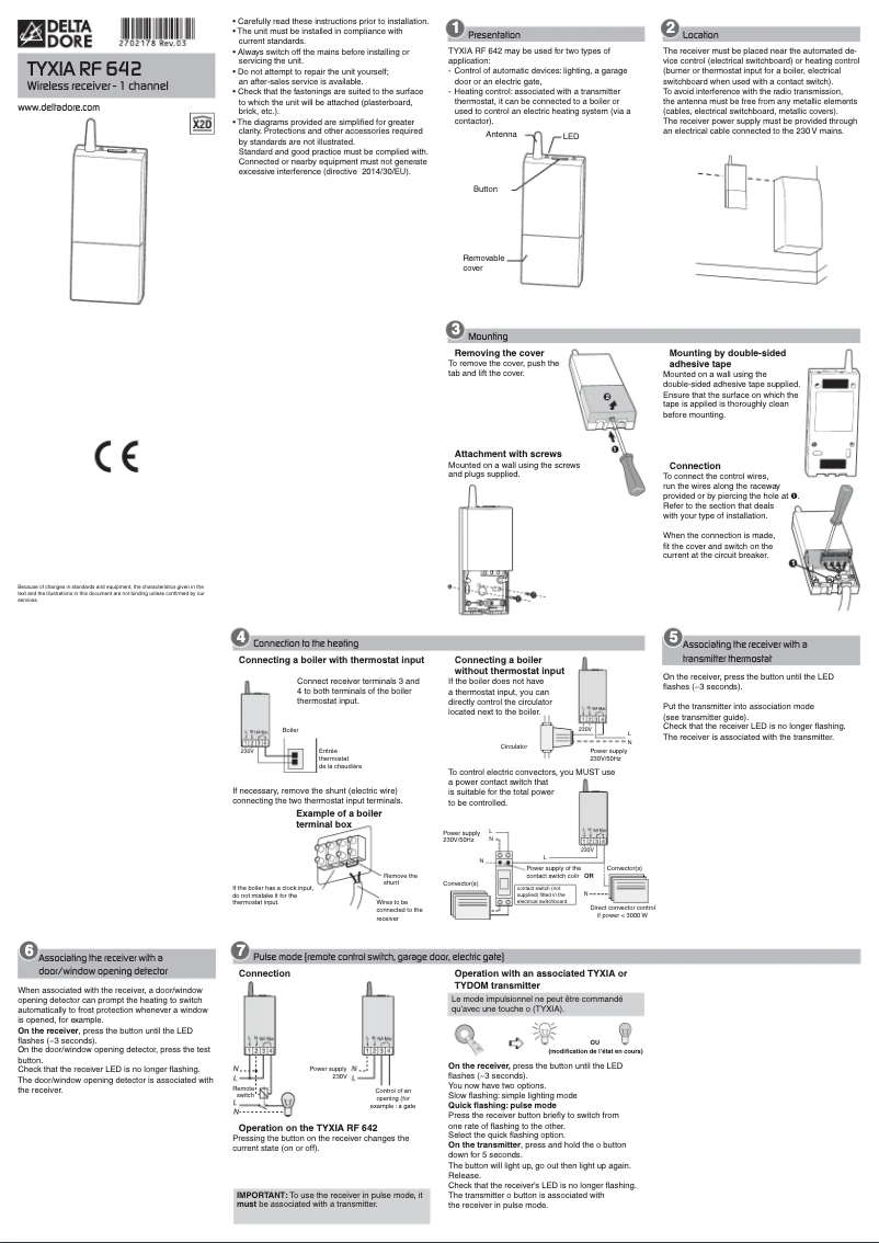 Page 1 de la notice Manuel utilisateur Delta Dore Tyxia RF 642