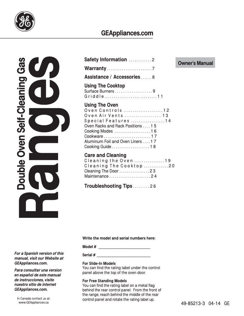 Page n°1 - Mode d'emploi GE JGB850SEFSS