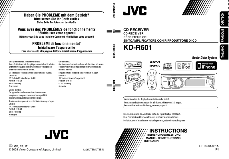 Image de la première page du manuel de l'appareil KD-R601