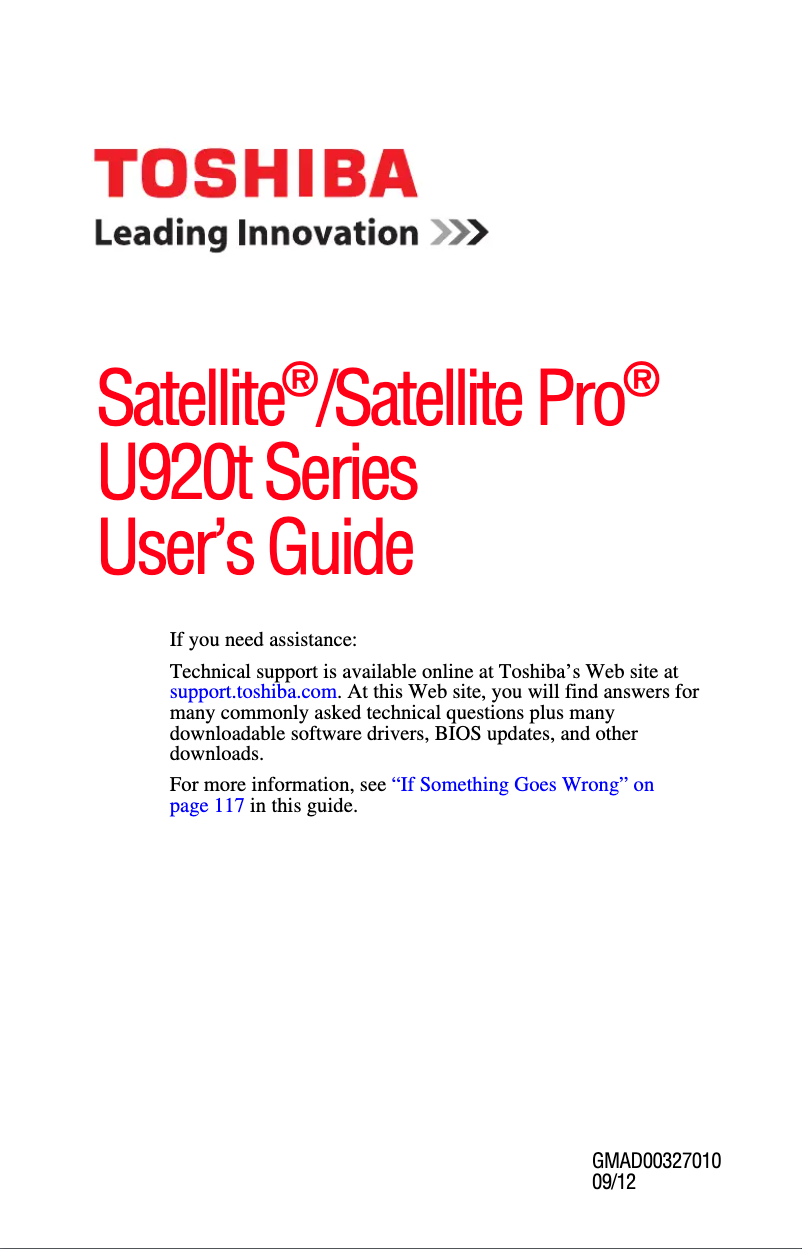 Page 1 de la notice Manuel utilisateur Toshiba Satellite U925T