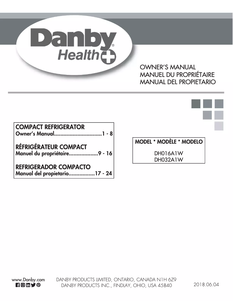 Page n°1 - Manuel utilisateur Danby DH016A1W-1