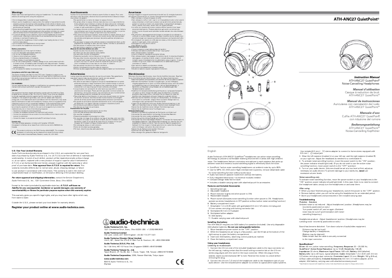 Page n°1 - Manuel utilisateur Audio-Technica ATH-ANC27
