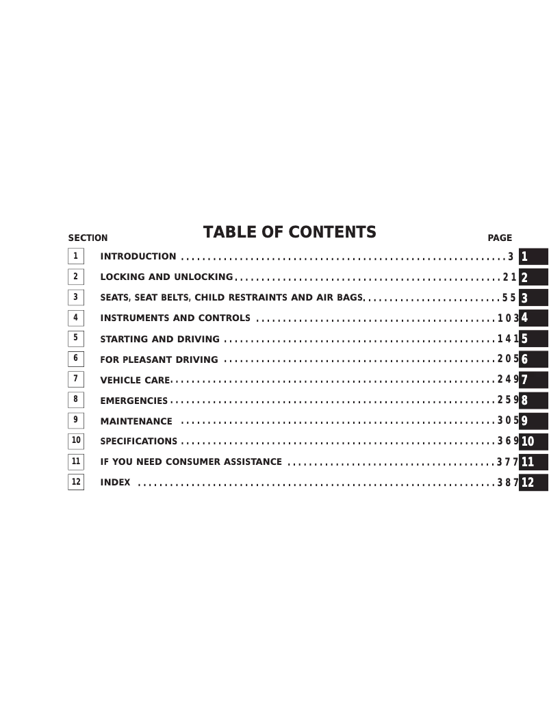 Page 1 de la notice Manuel utilisateur Chrysler Sebring Coupe (2005)