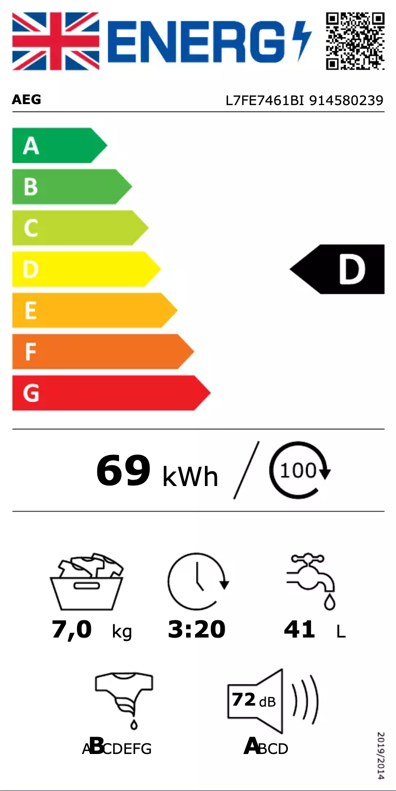 Página 1 del manual Etiqueta energética AEG L7FE7461BI