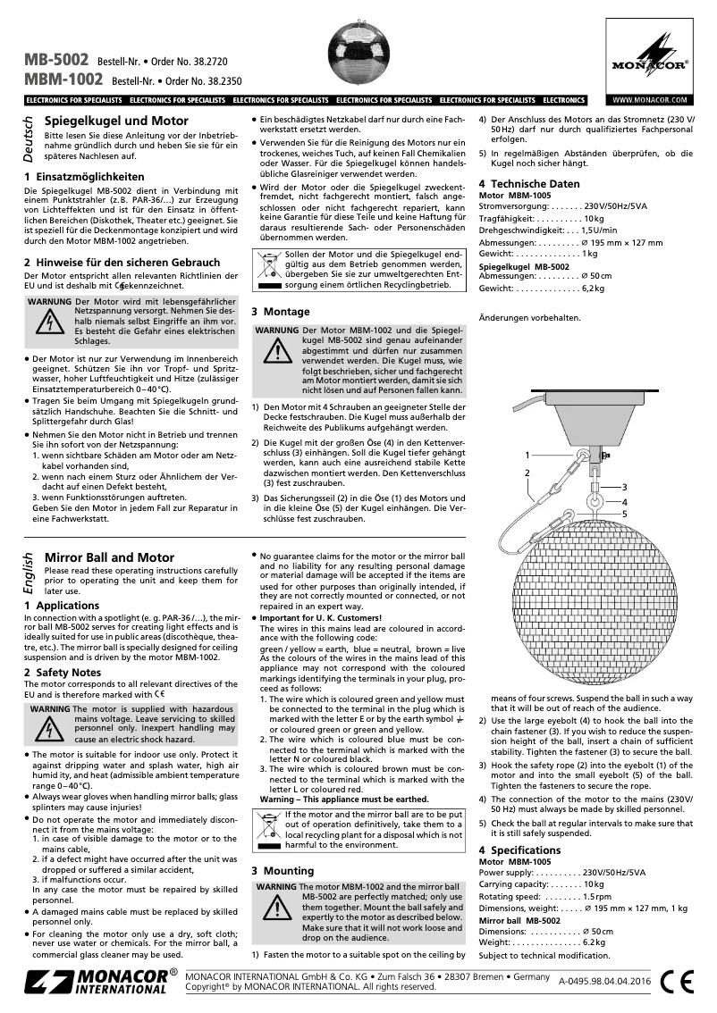 Page n°1 - Manuel utilisateur Monacor MB-5002