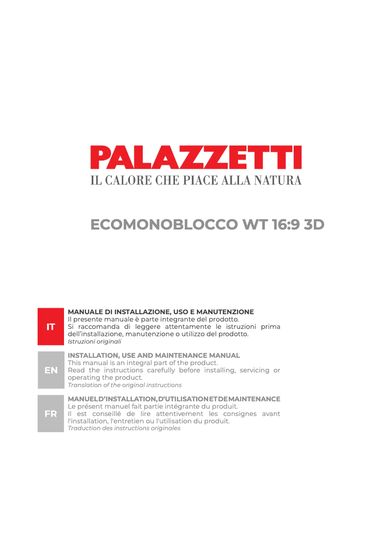 Page n°1 - Manuel utilisateur Palazzetti Ecomonoblocco WT 16:9 3D