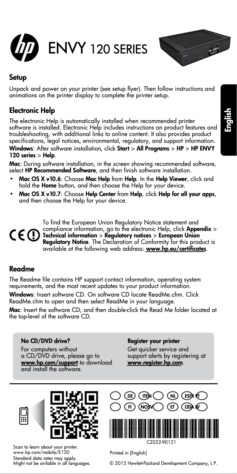 Page 1 de la notice Manuel utilisateur HP Envy 120