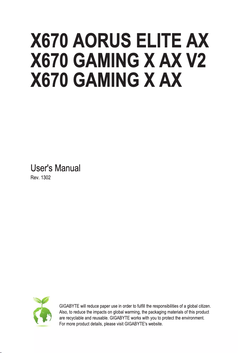 Page n°1 - Manuel utilisateur Gigabyte X670 GAMING X AX V2