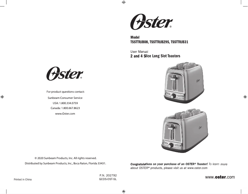 Page 1 de la notice Manuel utilisateur Oster TSSTTRJB29