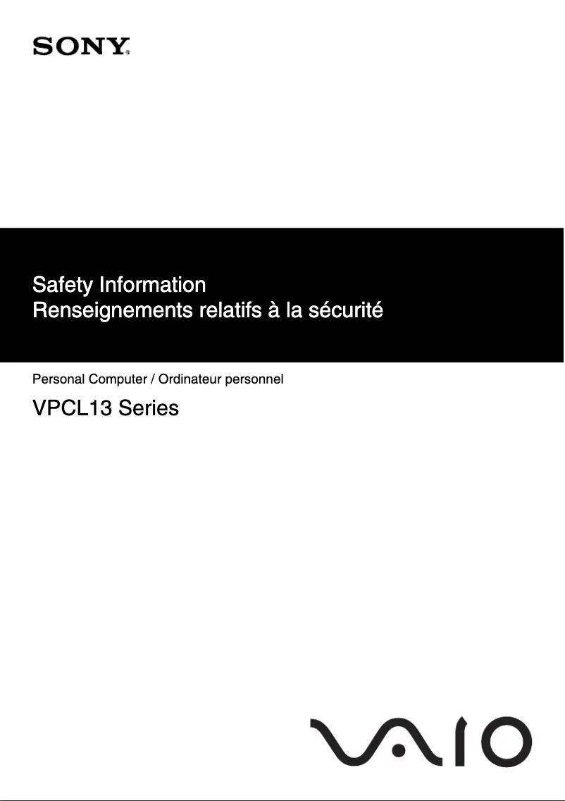 Image de la première page du manuel de l'appareil Vaio VPCL135FX