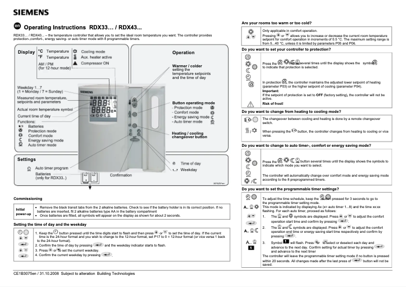Page 1 de la notice Manuel utilisateur Siemens RDX43