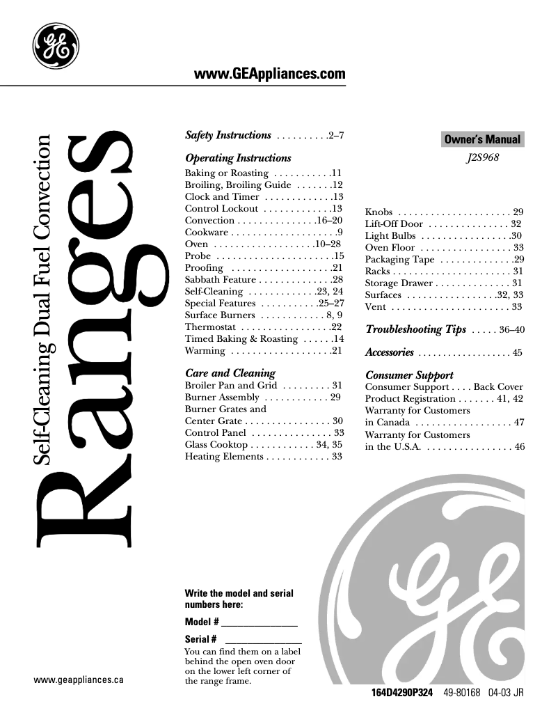 Image de la première page du manuel de l'appareil J2S968SHSS