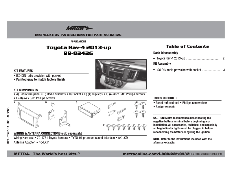 Page 1 de la notice Manuel utilisateur Metra 99-8242G