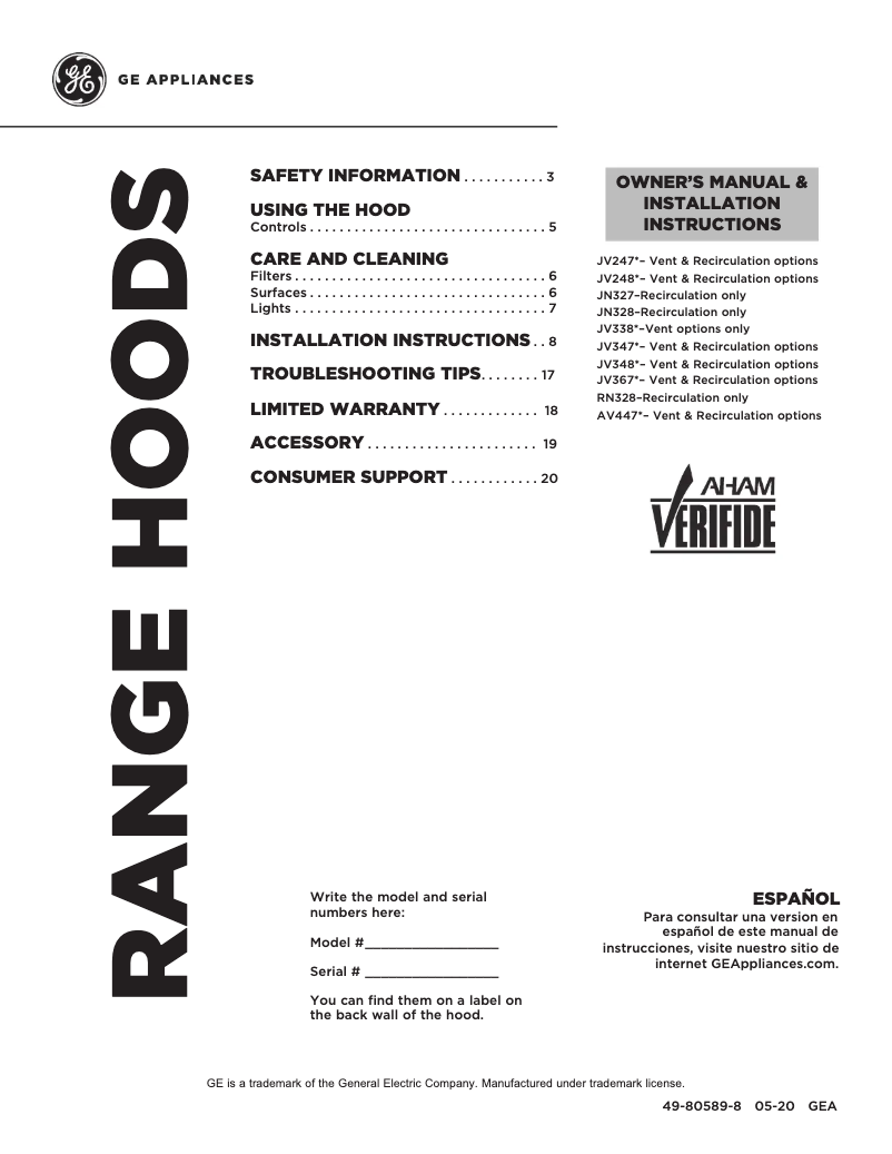 Imagen de la primera página del manual del dispositivo JN327HCC