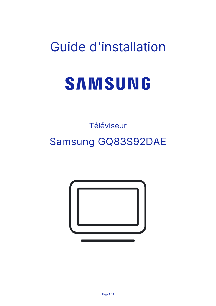 Page n°1 - Guide d'installation Samsung GQ83S92DAE