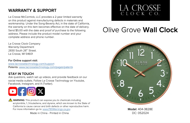 Page 1 de la notice Manuel utilisateur La Crosse Technology 404-3828E