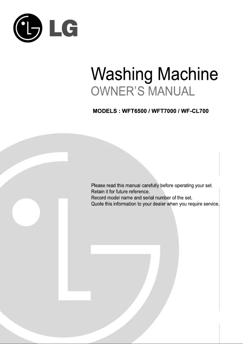 Page 1 de la notice Manuel utilisateur LG WFT7000