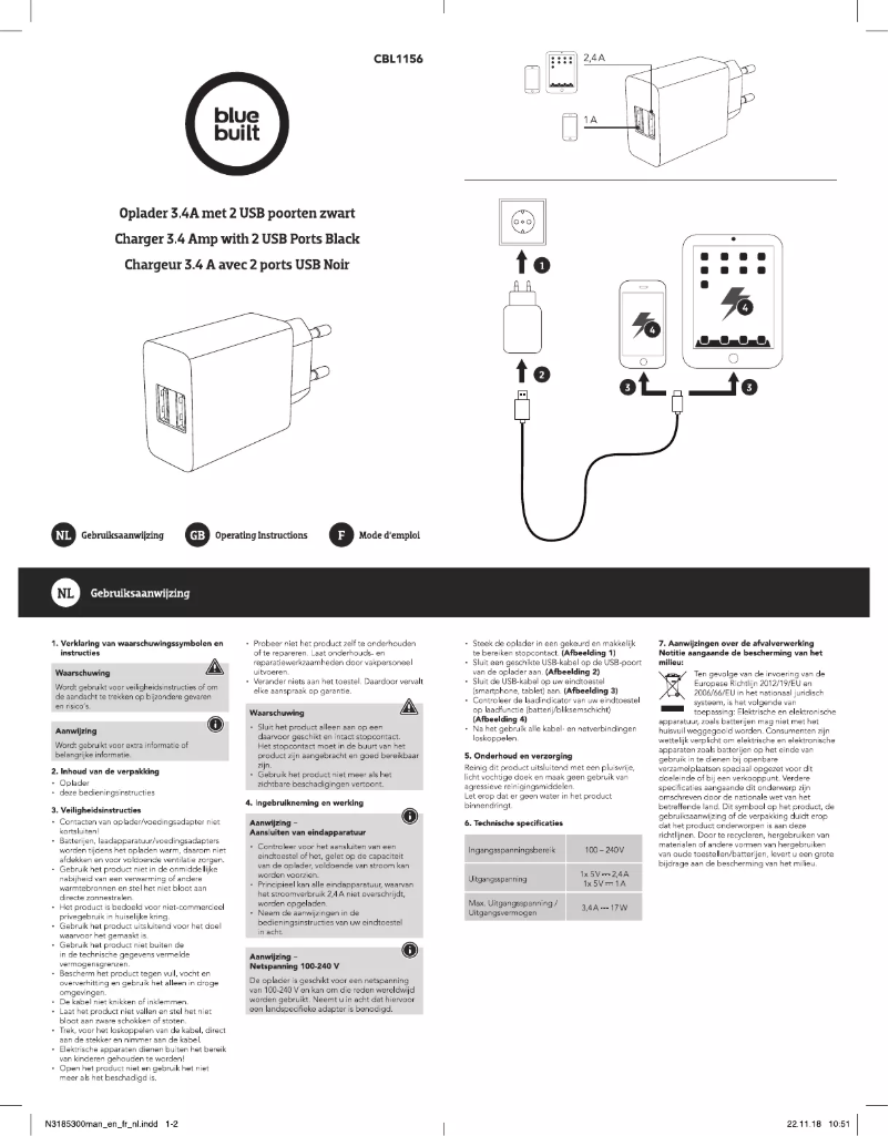 Page n°1 - Manuel utilisateur BlueBuilt CBL1156