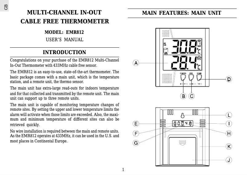 Page 1 de la notice Manuel utilisateur Oregon Scientific EMR812