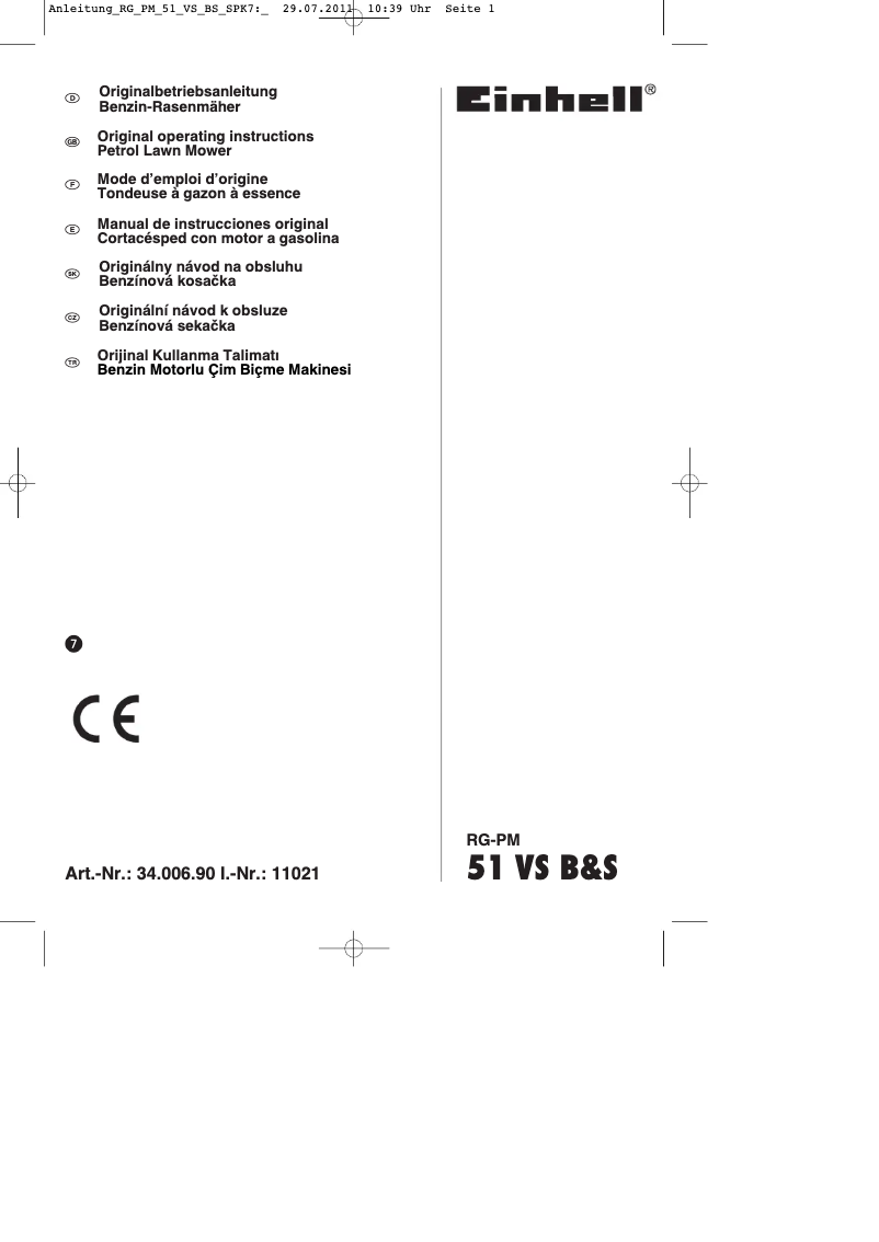 Page 1 de la notice Manuel utilisateur Einhell RG-PM 51 VS B&S