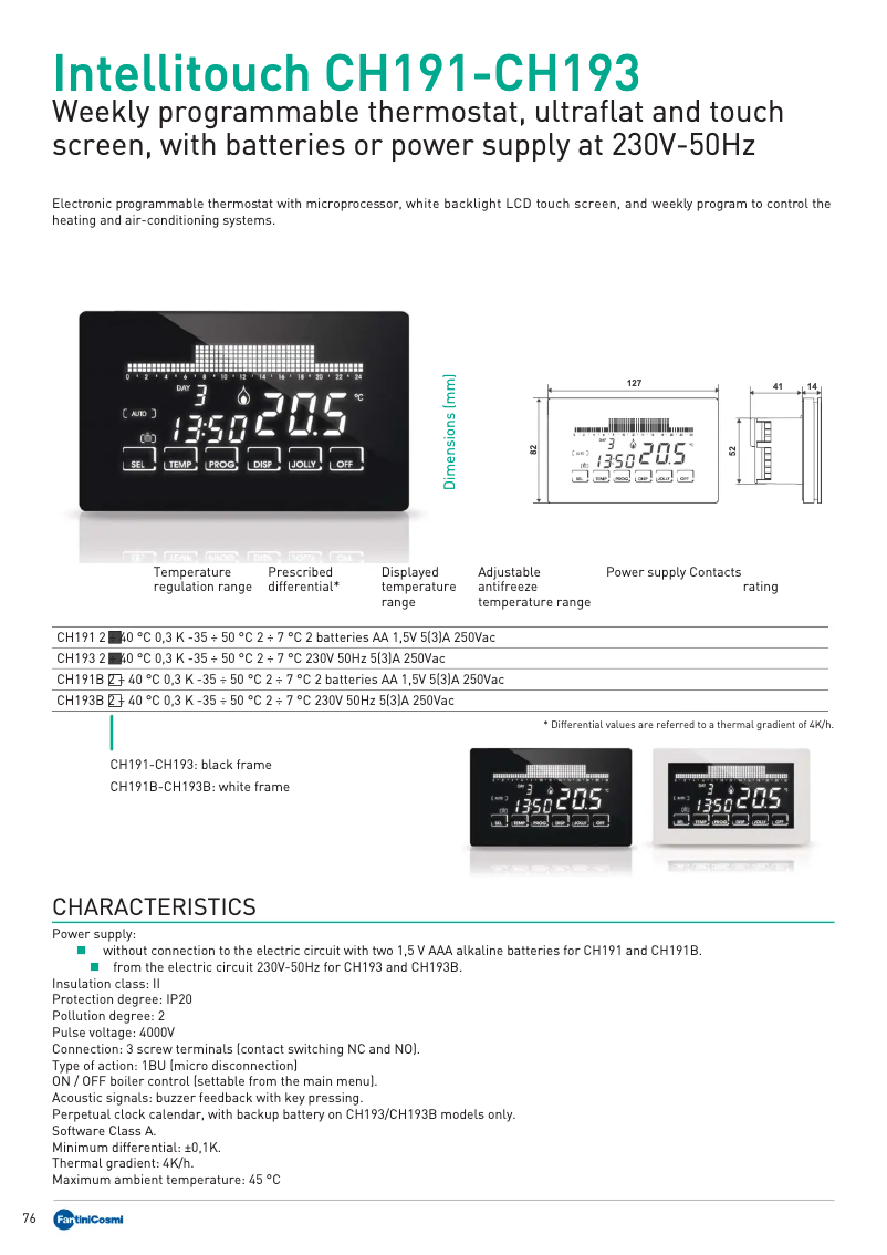 Page 1 de la notice Fiche technique Fantini Cosmi Intellitouch CH191