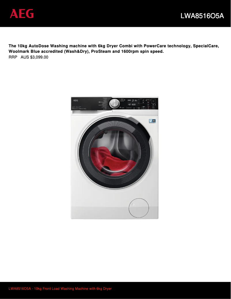Página 1 del manual Ficha técnica AEG LWA8516O5A