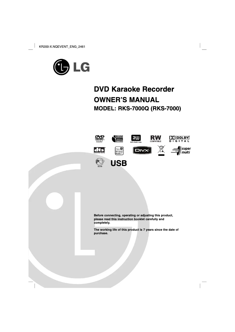 Page 1 de la notice Manuel utilisateur LG RKS-7000Q