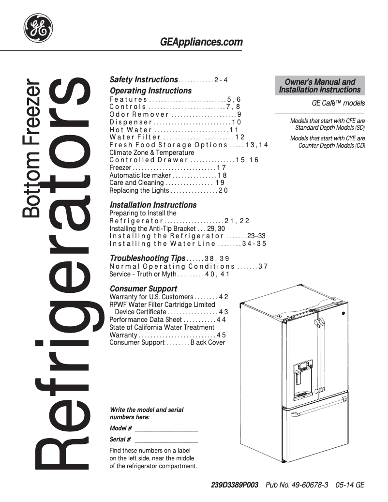 Image de la première page du manuel de l'appareil CFE29TSDSS