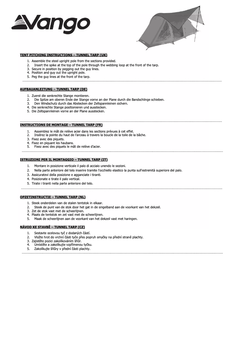 Image de la première page du manuel de l'appareil Tunnel Tarp