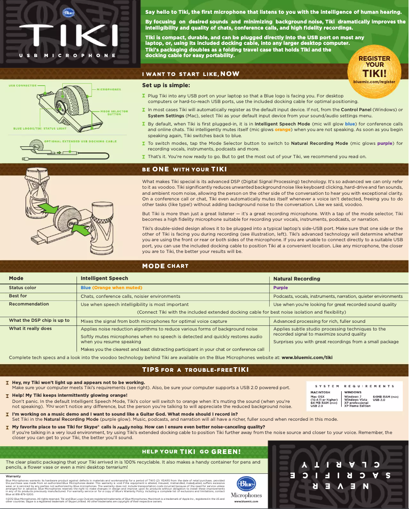 Image de la première page du manuel de l'appareil Tiki