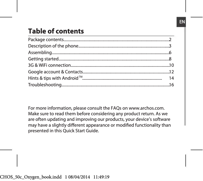 Image de la première page du manuel de l'appareil Oxygen 50c