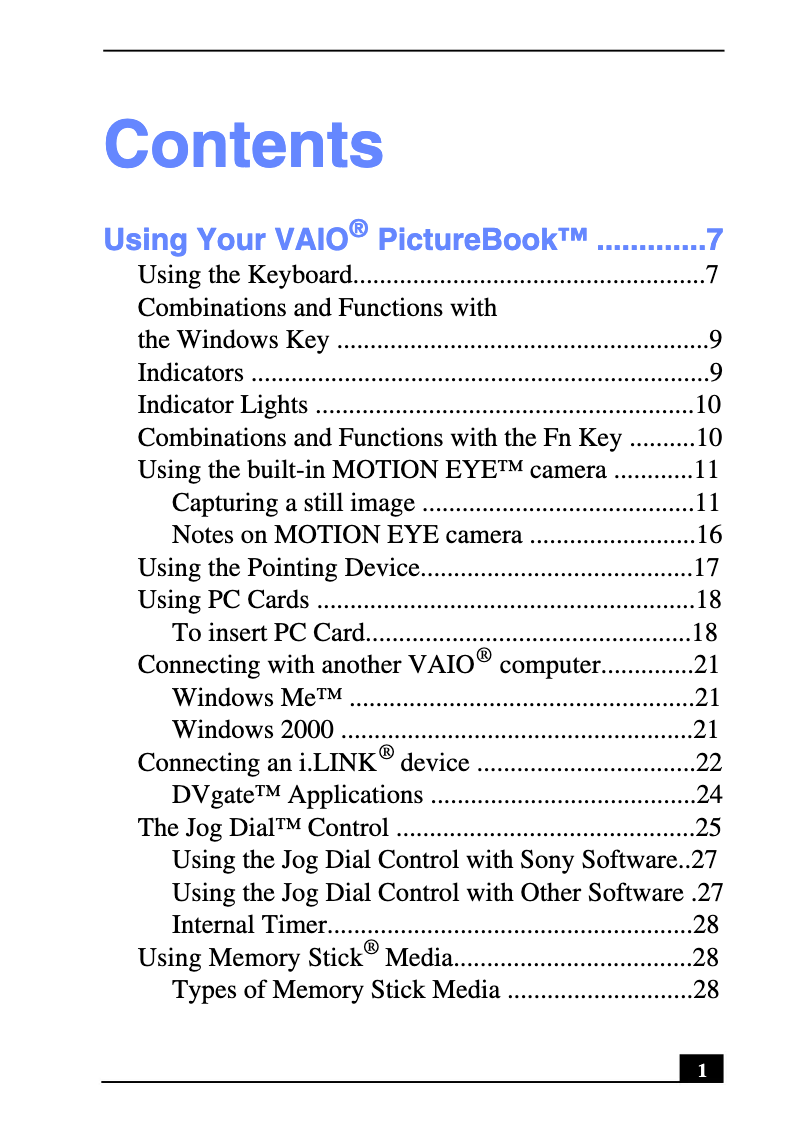 Image de la première page du manuel de l'appareil Vaio PCG-C1VP