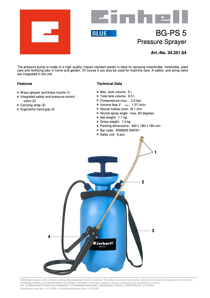 Page 1 de la notice Manuel utilisateur Einhell BG-PS 5