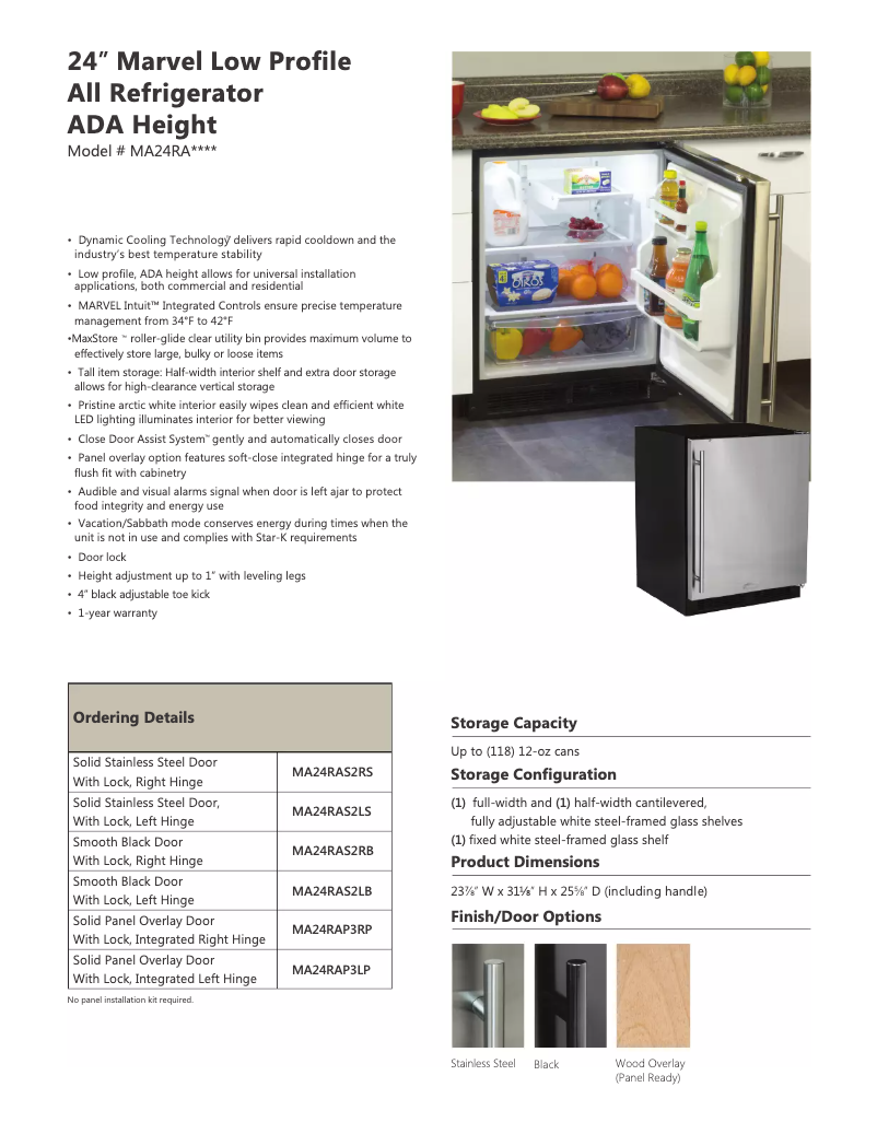 Page 1 de la notice Fiche technique Marvel MA24RAS2LB