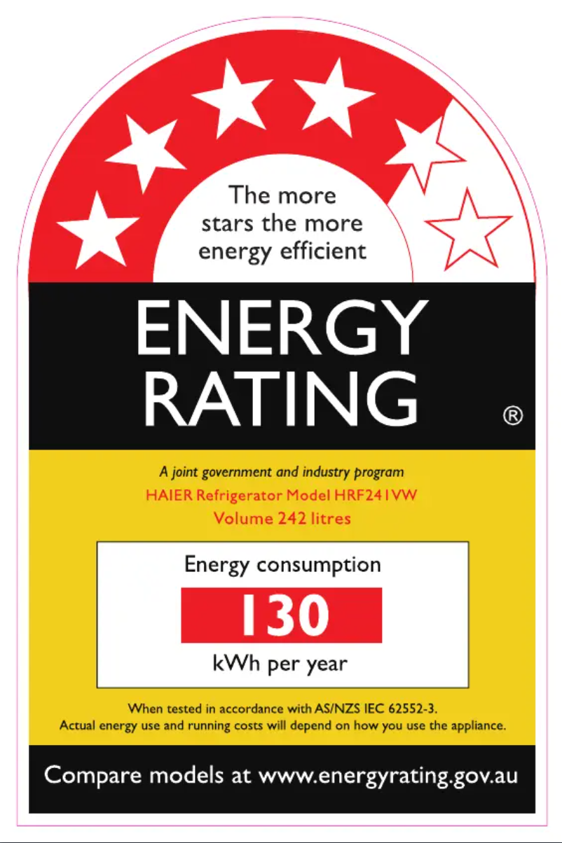 Page 1 de la notice Label énergétique Haier HRF241VW