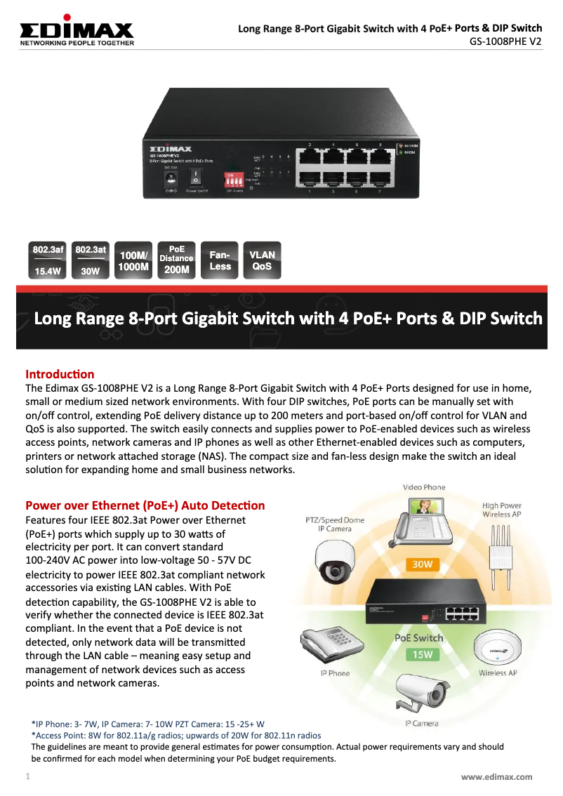 Page n°1 - Fiche technique Edimax GS-1008PHE V2