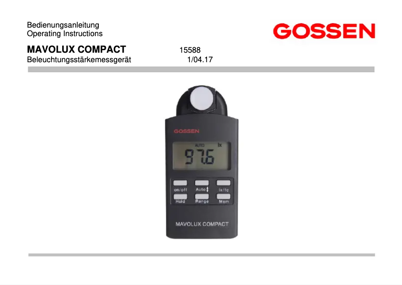 Page 1 de la notice Manuel utilisateur Gossen Metrawatt MAVOLUX COMPACT