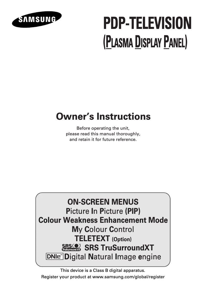 Page 1 de la notice Manuel utilisateur Samsung PS-63P5H