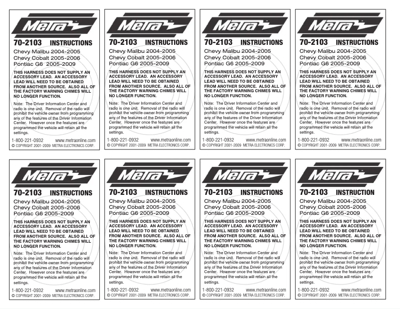 Page n°1 - Manuel utilisateur Metra 70-2103