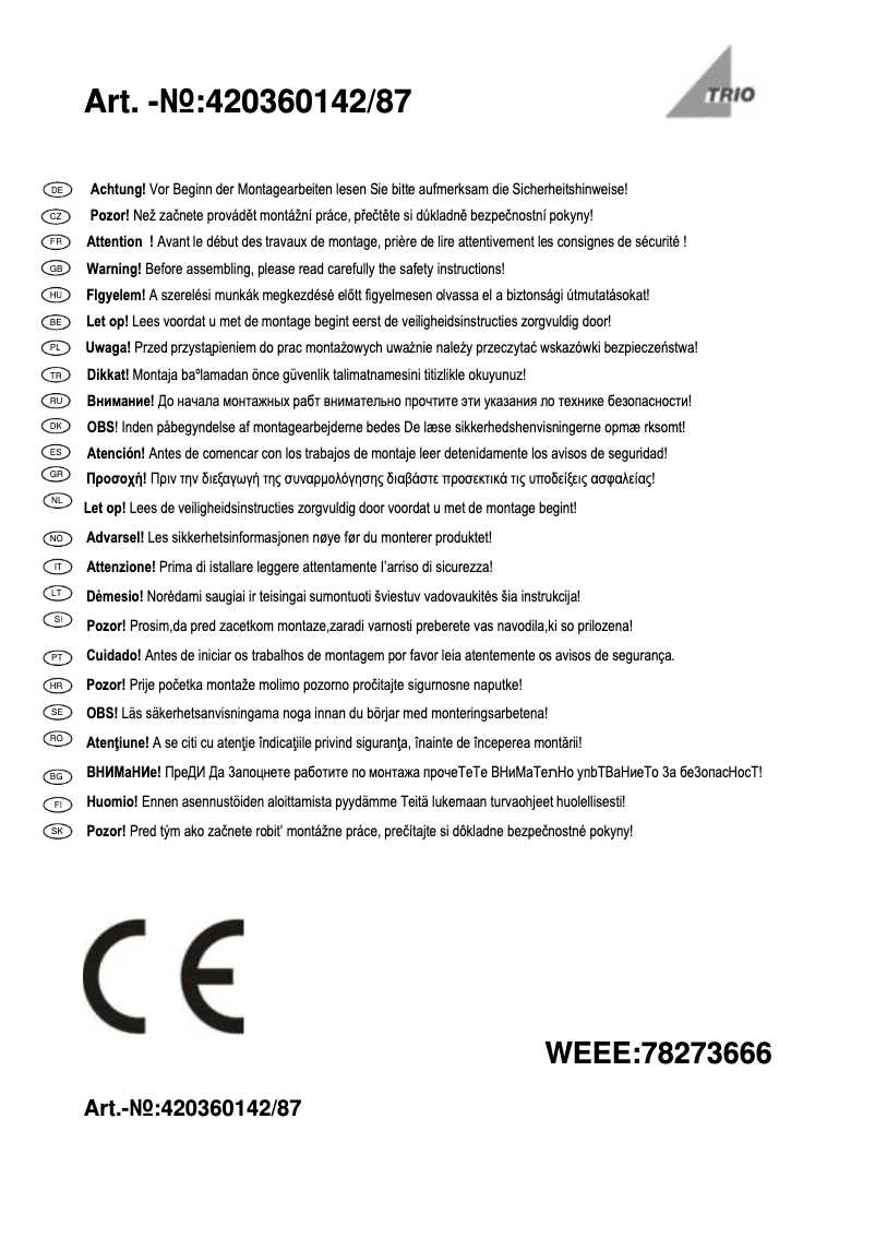 Page 1 de la notice Manuel utilisateur Trio Lighting Suez