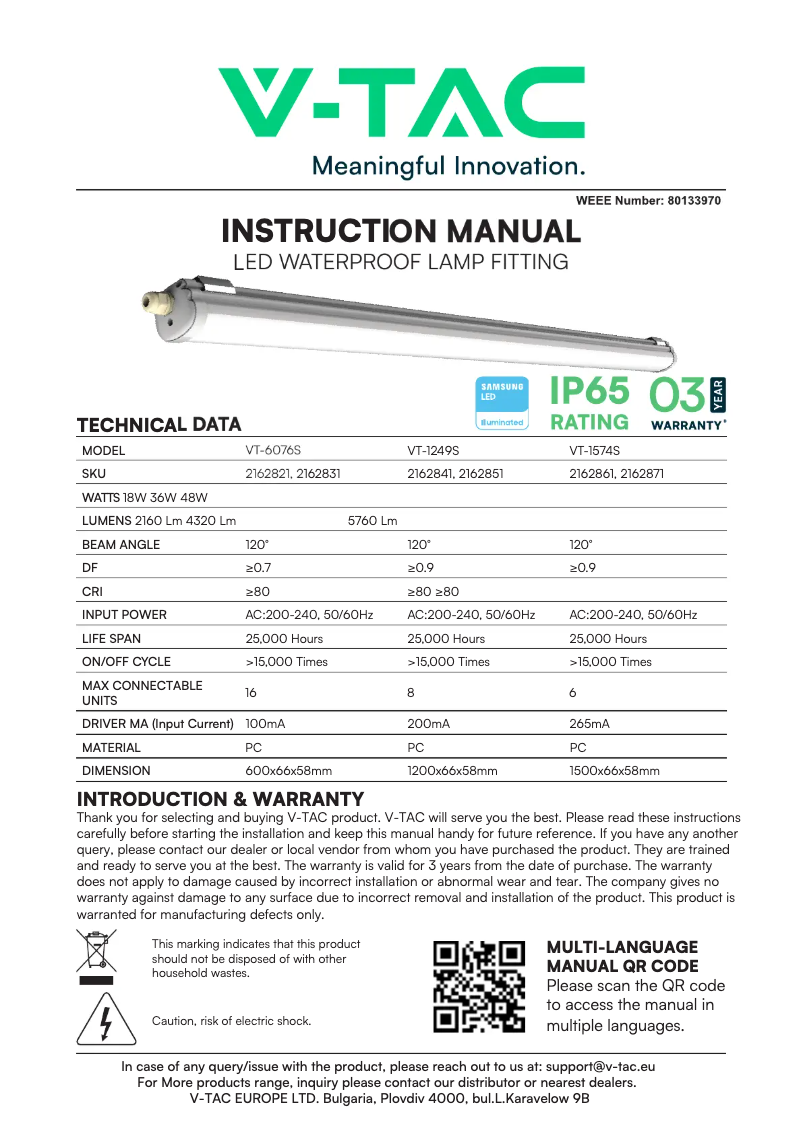 Page n°1 - Manuel utilisateur V-TAC VT-1574S