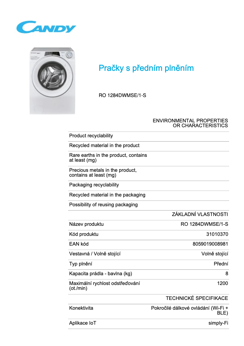 Image de la première page du manuel de l'appareil RO 1284DWMSE/1-S