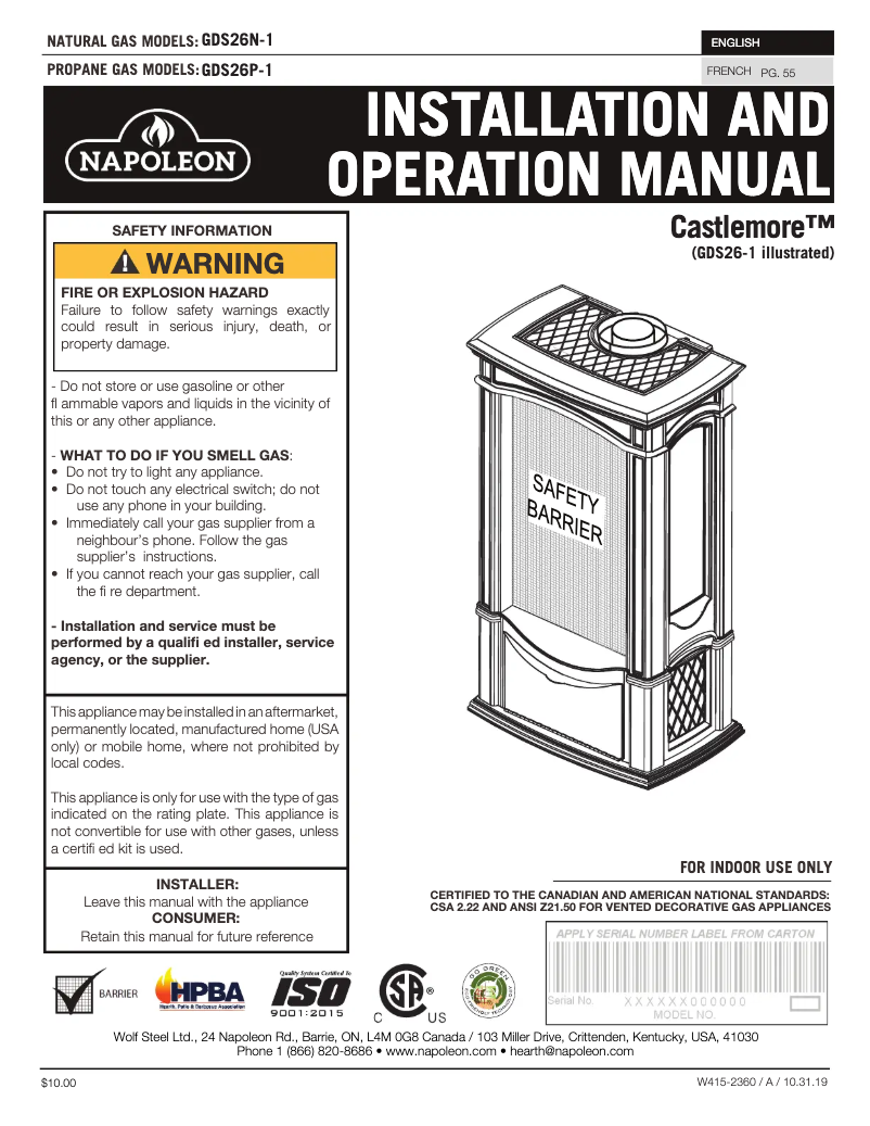 Image de la première page du manuel de l'appareil Castlemore GDS26